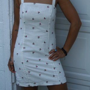 Forever 21 Linen Blend Cherry Print White Dress SM